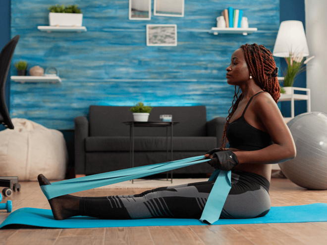 woman doing ankle stretches